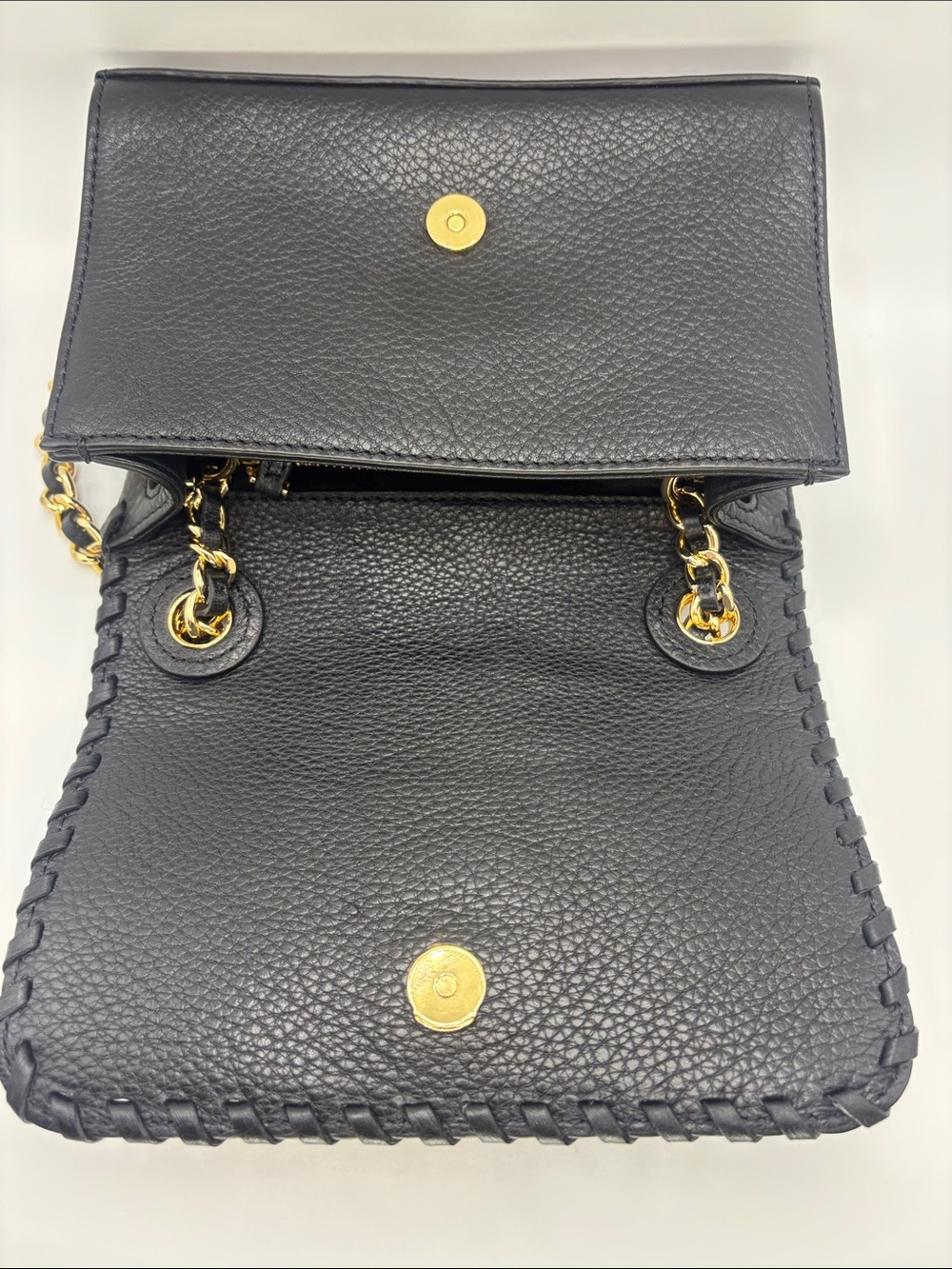 Tory Burch Black Pebbled Leather Whipstitch Chain Crossbody with Gold Hardware - Picture 9 of 14